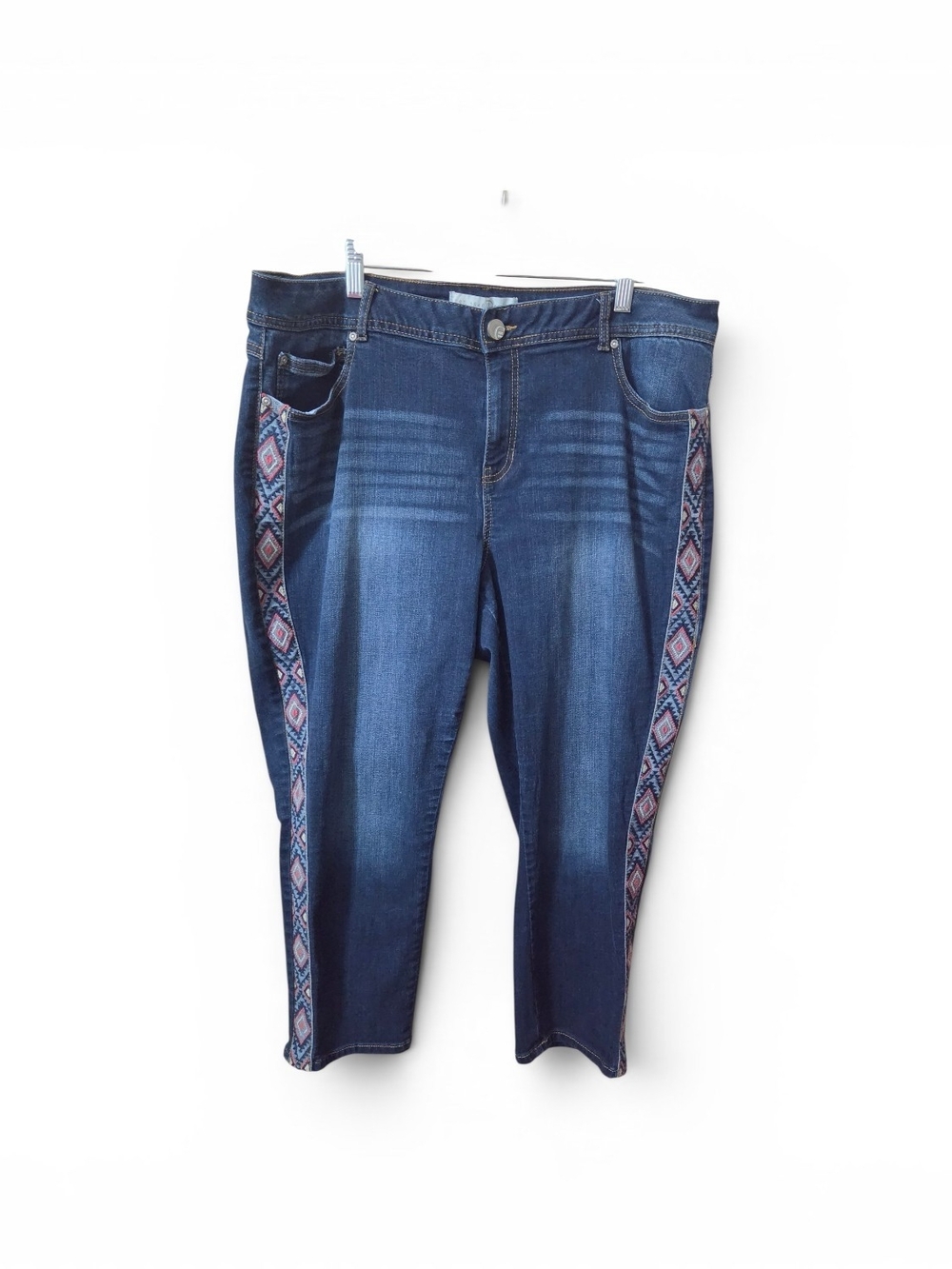 Embroidered-Trim Dark Wash Cropped Jeans